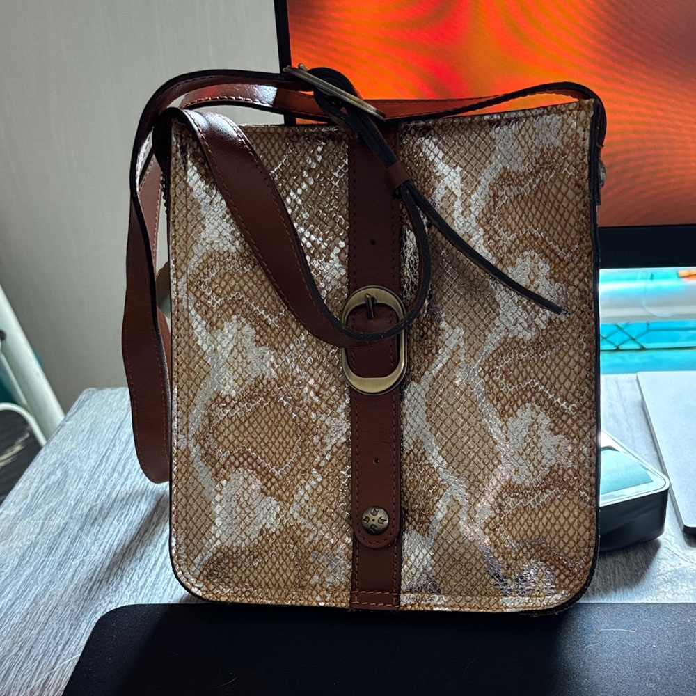 Patricia Nash Brown and Cream Leather Messenger Bag